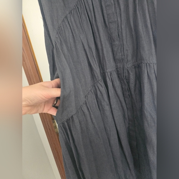 100% LINEN Elegant Gray Women's Dress - Picture 4 of 12